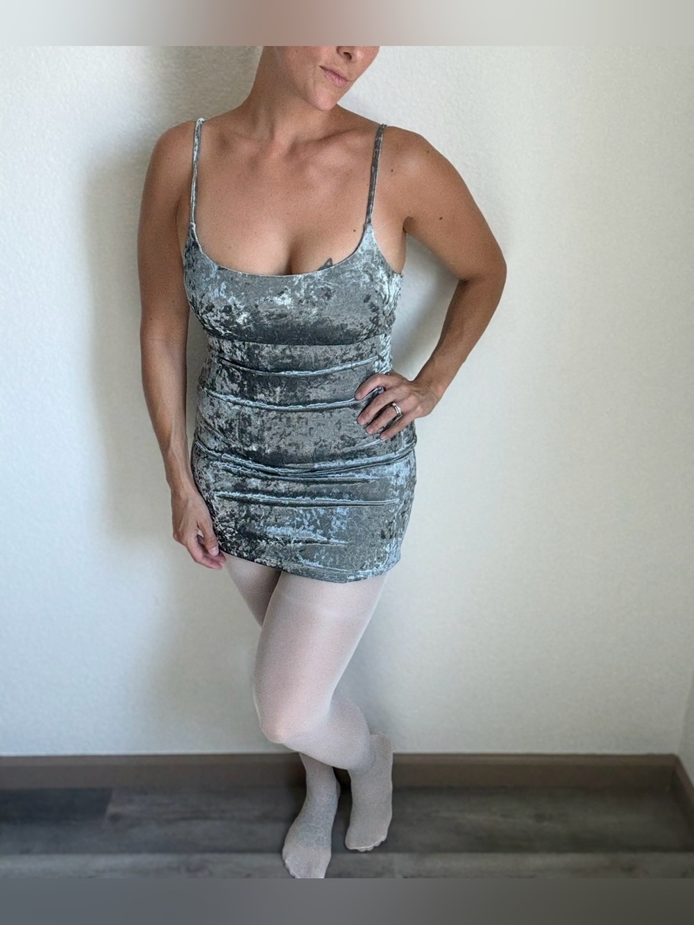 Velvet Bodycon Mini Dress Blue Silver Party Small Stretch Streetwear